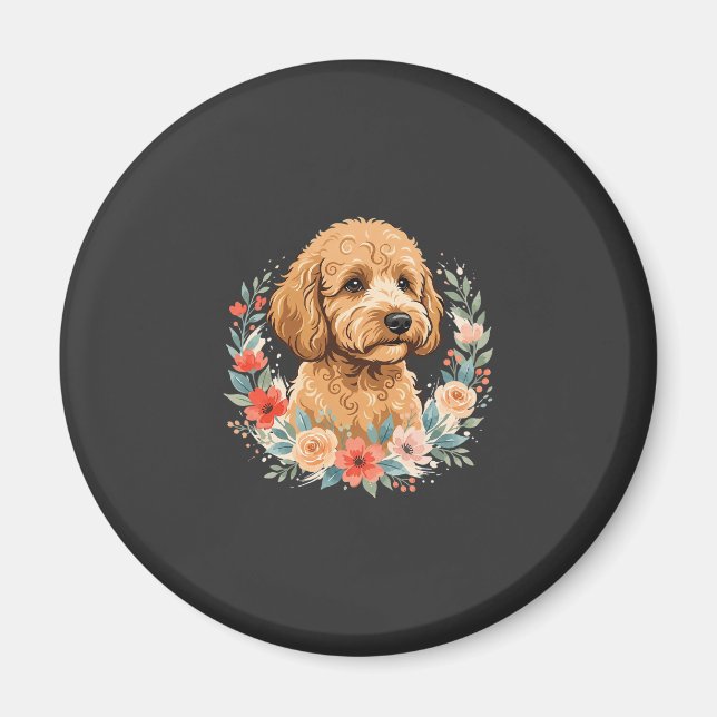 Imán Perro Floral Redondo Sublimación (Frente)