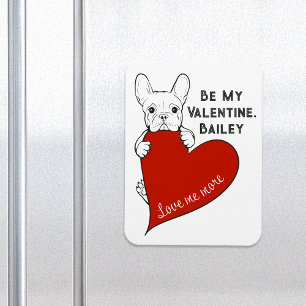 Imán Perro francés con corazón rojo, sé mi Valentín