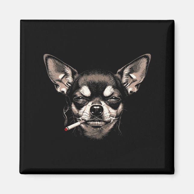 Imán Perro Fumando Cigarrillo Divertido Chihuahua Meme  (Frente)