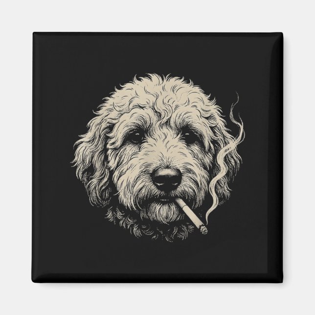 Imán Perro fumando cigarrillo divertido meme de Goldend (Frente)