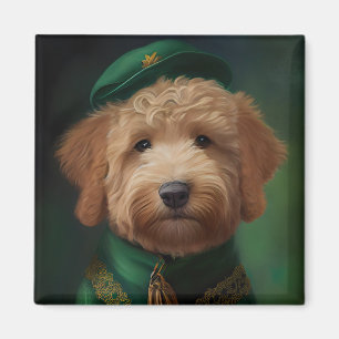 Imán Perro Goldendoodle con vestido del Día de San Patr