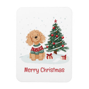 Imán Perro Goldendoodle Feliz Navidad