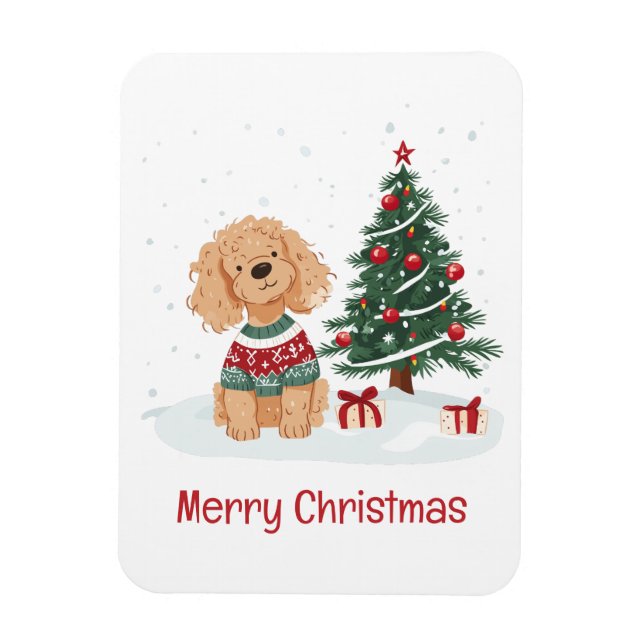 Imán Perro Goldendoodle Feliz Navidad (Vertical)
