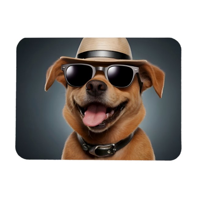Imán Perro gracioso con gafas y gorra (Horizontal)