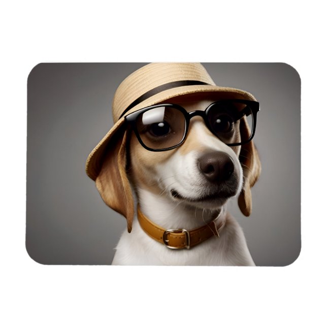 Imán Perro gracioso con gafas y gorra (Horizontal)