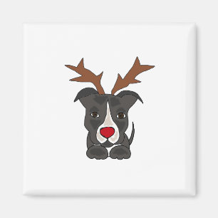 Imán Perro gris divertido de Pitbull como reno del