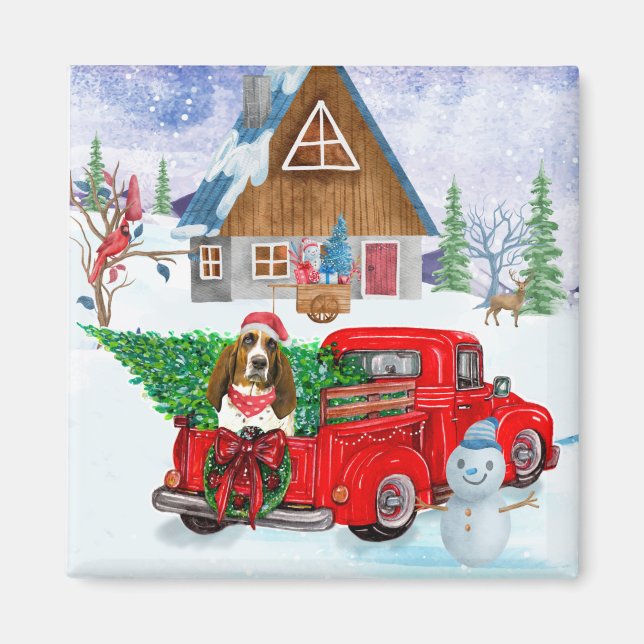 Imán Perro heonero basset en Navidades de vectores de n (Frente)