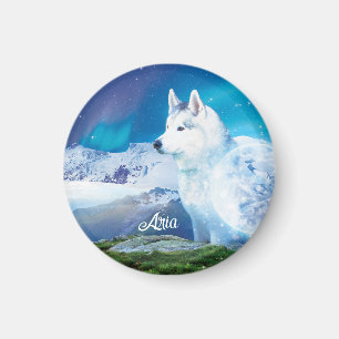 Imán Perro Husky personalizado con montañas