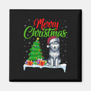 Imán Perro Husky Siberiano Árbol de Navidad Luz Gracios