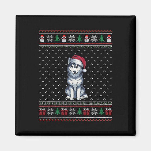 Imán Perro Husky Siberiano Usando Perro De Nochebuena D (Frente)