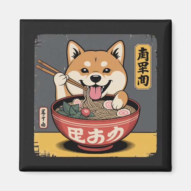 Imán Perro Inu Shiba comiendo Ramen (Frente)