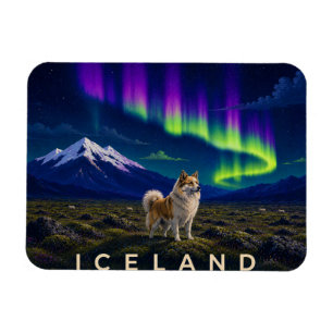 Imán Perro Islandés Bajo la Aurora Island Flexi