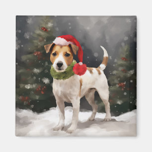Imán Perro Jack Russell en Navidad con Nieve