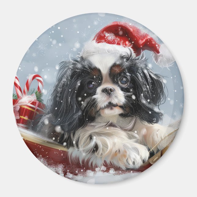 Imán Perro Japonés Chin Navideño Festivo (Frente)