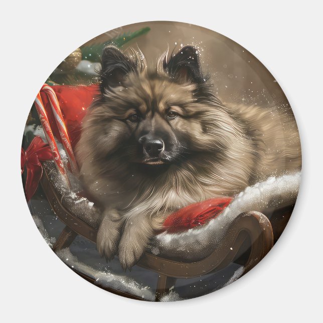 Imán perro keeshond Navidad festiva (Frente)