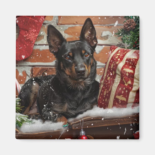 Imán Perro Kelpie Australiano Navidad Festiva (Frente)