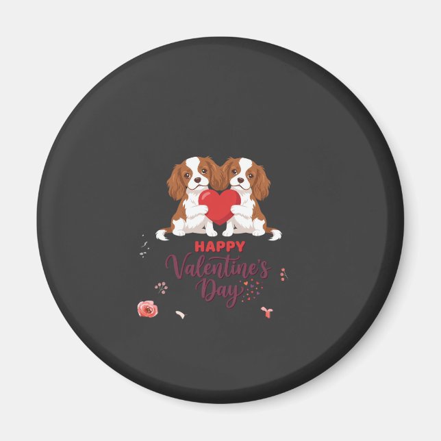 Imán Perro King Cavalier Feliz Día de San Valentín Flor (Frente)