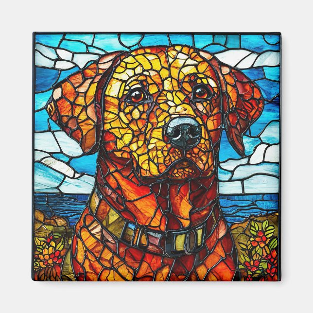 Imán Perro labrador de vidrio emplomado (Frente)