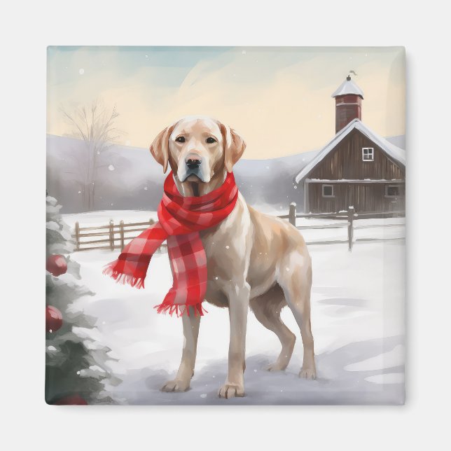 Imán Perro Labrador en Navidad con Nieve (Frente)