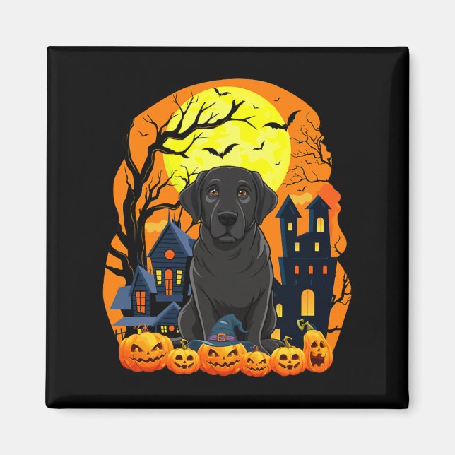 Imán Perro Labrador Negro Con Calabazas Divertido Espel (Frente)