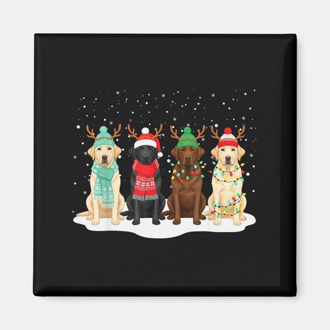 Imán Perro Labrador Retriever Negro Navidad Equipo Fami (Frente)