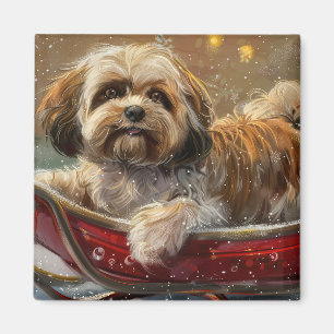 Imán Perro Lhasa Apso Festividad de Navidad