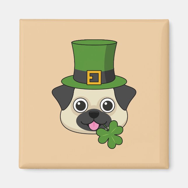 Imán Perro lindo con Gorra verde y Shamrock St Patrick (Frente)
