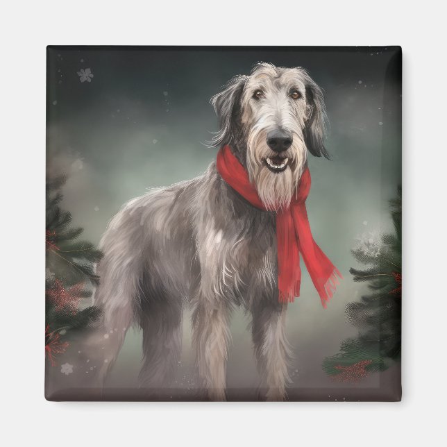 Imán Perro lobo de nieve Navidad (Frente)