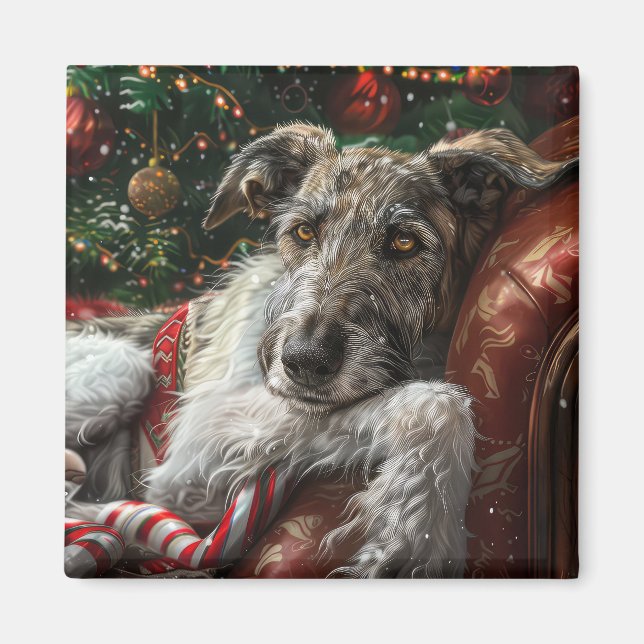Imán Perro Lobo Sabueso Navidad Festiva (Frente)