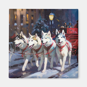Imán Perro lobo siberiano Temporada festiva de Navidad