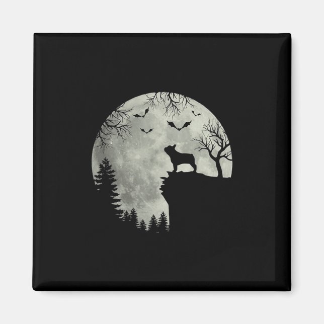 Imán Perro Luna Aullar En Bosque Halloween Perro French (Frente)