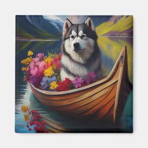 Imán Perro Malamute de Alaska en remo: Una aventura esc