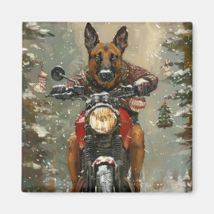 Imán Perro Malinoi Belga Montando Motocicleta Navidad