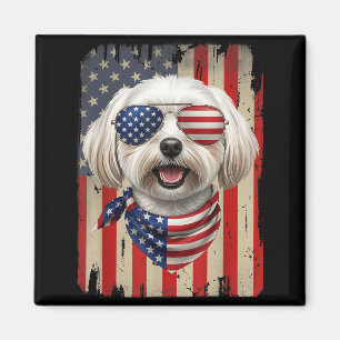 Imán Perro maltés del 4 de julio Bandera americana de E