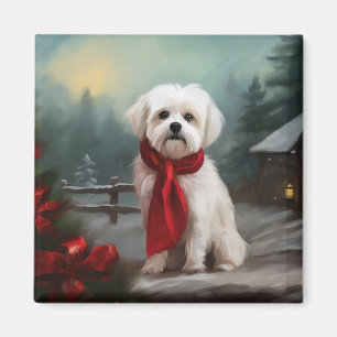 Imán Perro maltés en Navidad con nieve