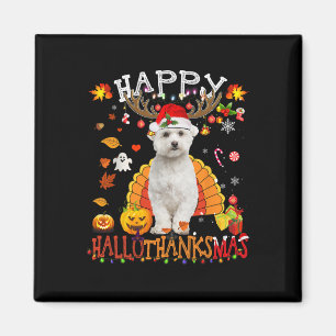 Imán Perro maltés Navidades de Halloween Perro feliz Ha