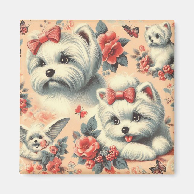 Imán Perro maltés vintage (Frente)