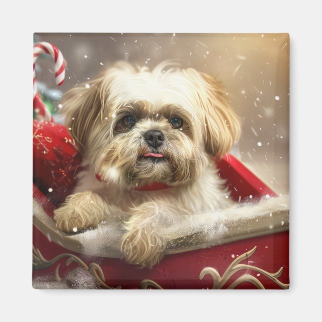 Imán Perro Malti Tzu Navidad Festiva (Frente)