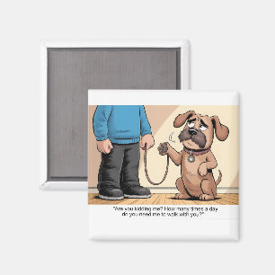 Imán Perro Marrón Gruñón Divertido Caminando Dibujo Ani