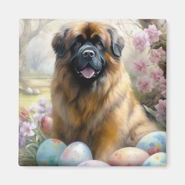 Imán Perro Mastín Tibetano con Fiesta de Huevos de Pasc (Frente)