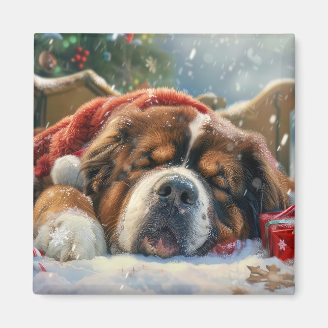 Imán Perro Mastín Tibetano Navidad Festiva (Frente)