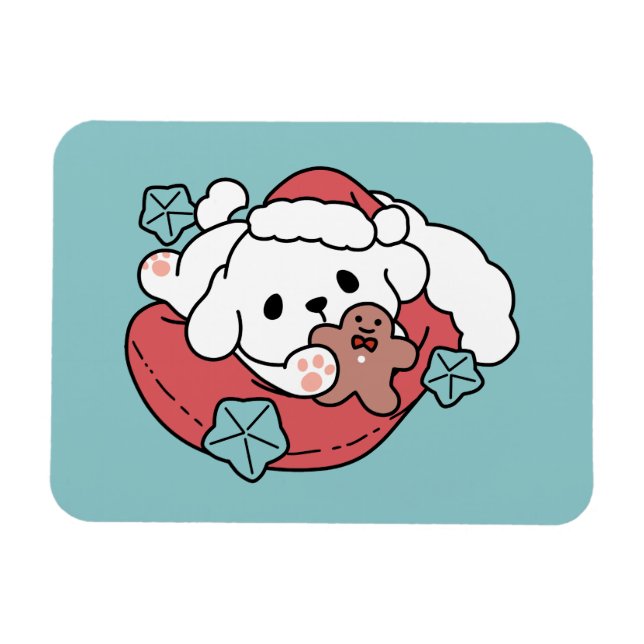 Imán Perro navidad en Sombrero Santa - festividad para  (Horizontal)