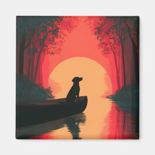Imán Perro negro de Labrador minimalista al atardecer