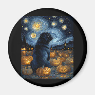 Imán Perro negro Pug de van gogh estrellado noche hallo