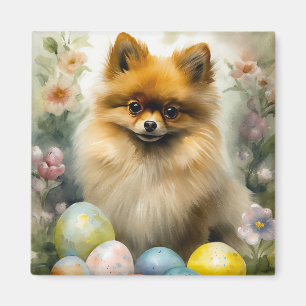 Imán Perro panomerano con festividad de huevos de Pascu