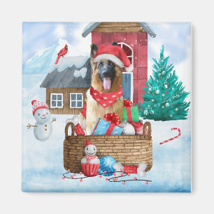 Imán Perro pastor alemán en casa de perros de Navidades