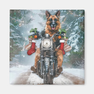 Imán Perro pastor alemán montando motocicleta Navidad