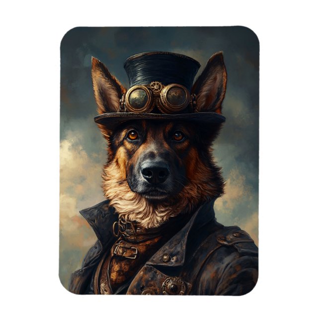 Imán Perro pastor alemán steampunk en sombrero de copa  (Vertical)