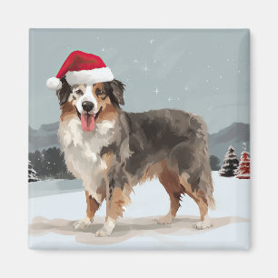 Imán Perro Pastor Australiano en Navidad con Nieve
