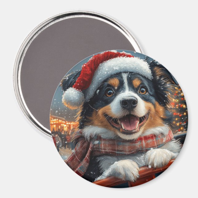 Imán Perro Pastor Australiano Montaña Rusa Navidad (Anverso/Reverso)